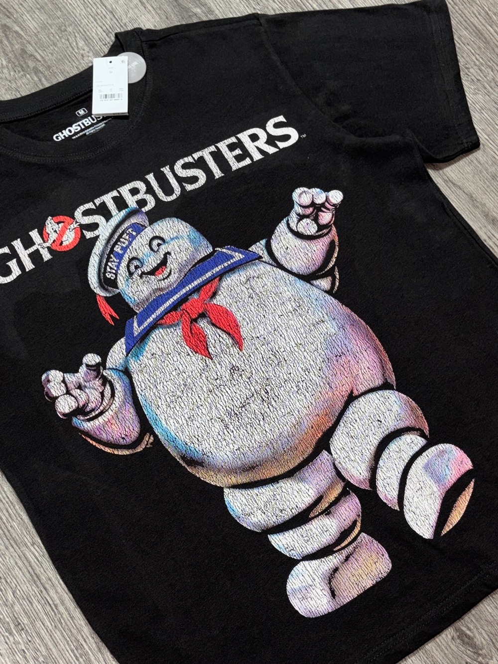 VTG Black Ghostbusters Stay Puft Marshmallow Man Printed Halloween T-shirt Unise